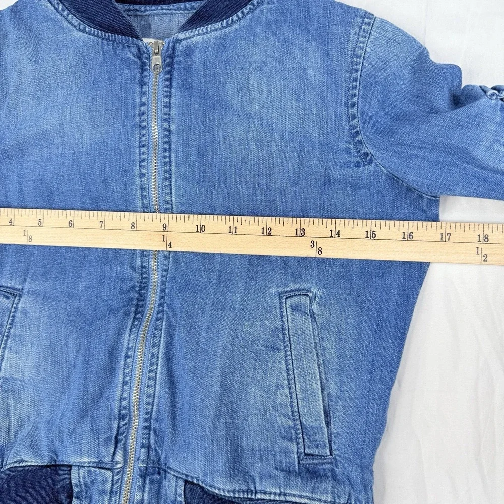 Gymboree Boys Bomber‎ Jacket Full Zip Denim Washed Jeans Blue Size-M 7-8) VTG